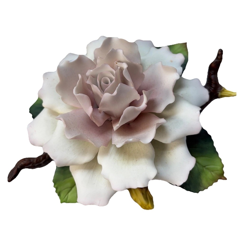 Andrea by Sadek Porcelain Pink Rose Flower Figurine on Branch 15670